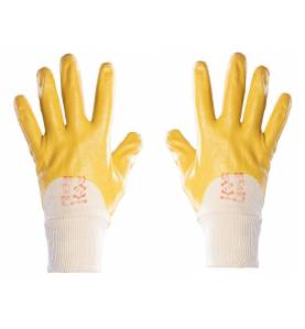 Rękawice nitrylowe lekkie marki POLSATR - kolor żółto-biały.