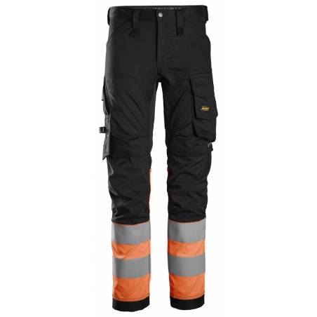 Spodnie Snickers 6334 Odblaskowe Klasy 1 EN 20471/1 - Black - High Visibility Orange - 0455 - przód