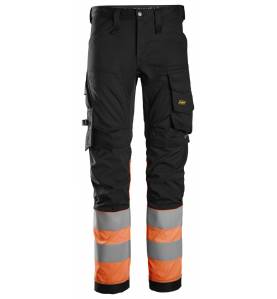 Spodnie Snickers 6334 Odblaskowe Klasy 1 EN 20471/1 - Black - High Visibility Orange - 0455 - przód