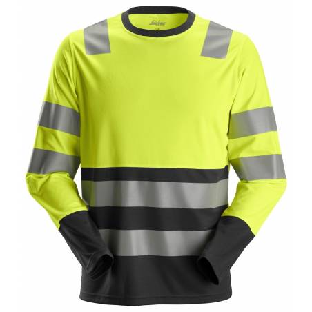 T-shirt odblaskowy długi rękaw Snickers 2433 High-Vis EN 20471/2, żółty (High vis yellow\Black - 6604).