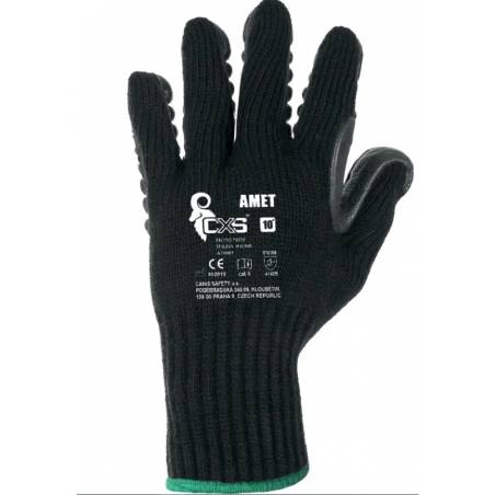 Rękawice robocze antywibracyjne AMET Canis CXS czarne - wierzch dłoni.
