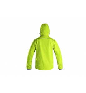 Kurtka męska Softshell Durham CXS Canis z kapturem, żółty neonowy z odblaskami - tył.