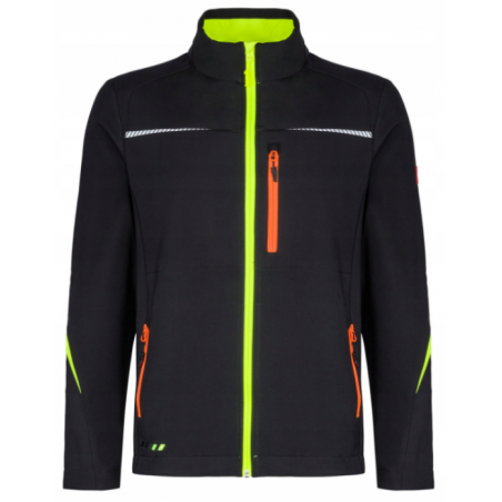 Kurtka robocza Softshell e.s.motion 2020 z odblaskami marki Engelbert Strauss, kolor czarny 65512 - przód.