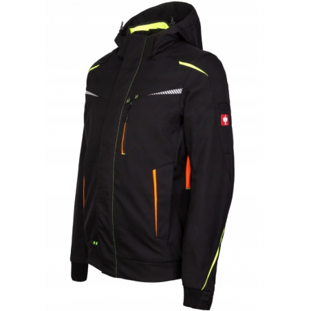 Kurtka zimowa męska typu Softshell z odblaskami z kolekcji e.s.motion 2020 marki Engelbert Strauss, kolor czarny 65518 - przód.