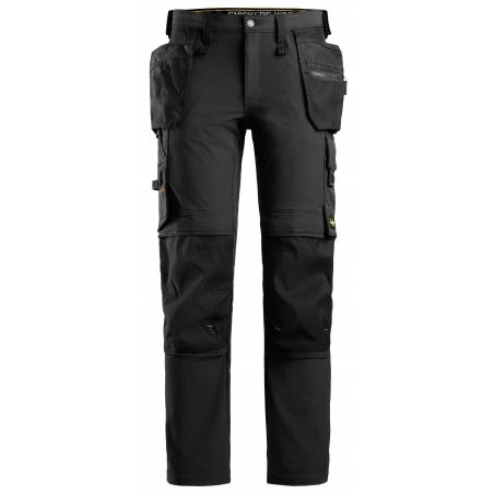 Spodnie robocze do pasa Snickers 6271 AllroundWork Full Stretch z workami kieszeniowymi, czarne - przód.